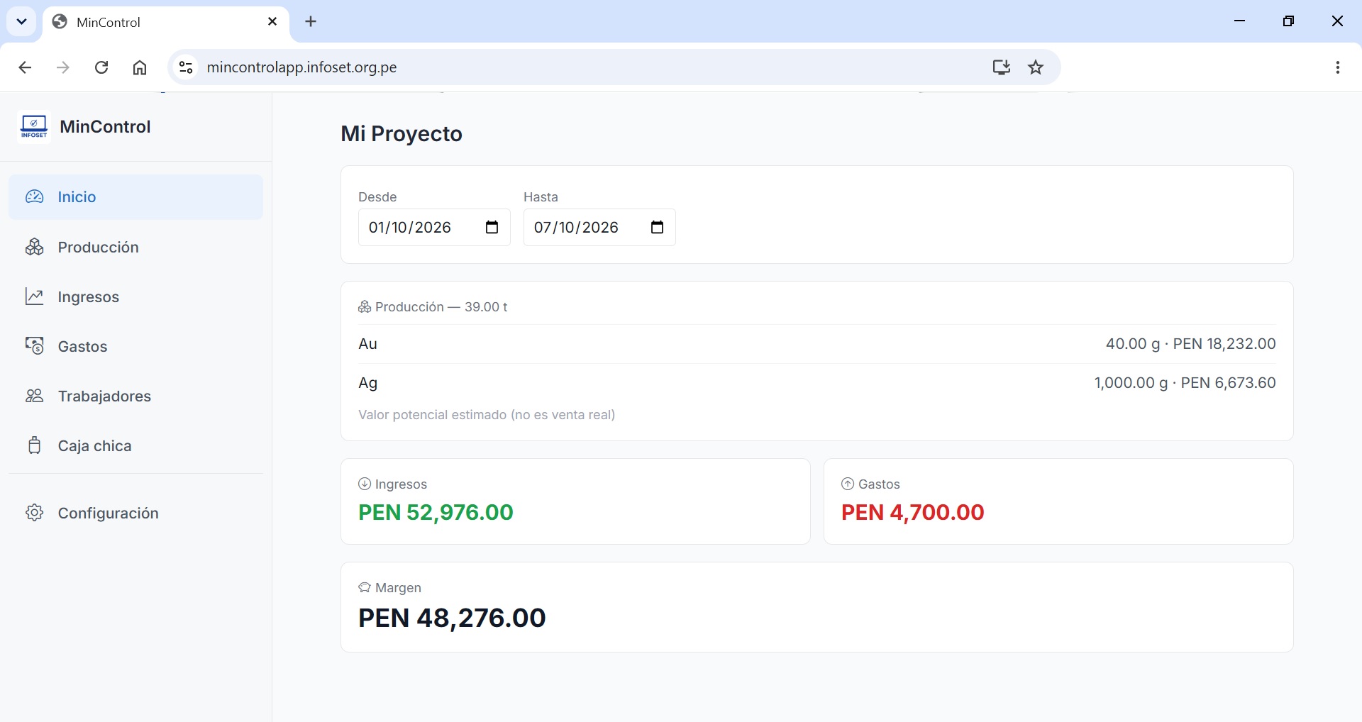 Inicio en MinControl